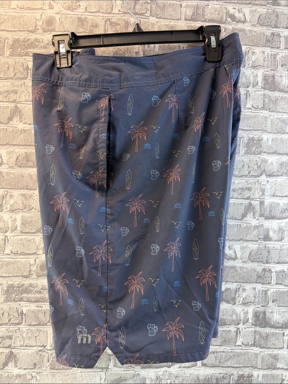 Travis Mathew Navy Palm-Print Swim Trunks